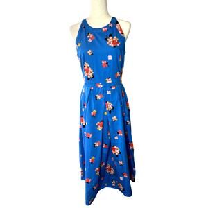 Emily And Fin Cotton Floral Midi Pleated Dress Pockets Medium Wedding Guest